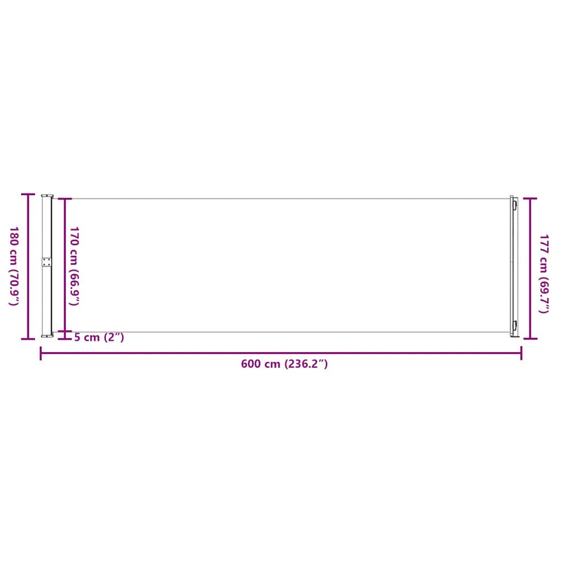vidaXL Patio Retractable Side Awning 180x600 cm Grey