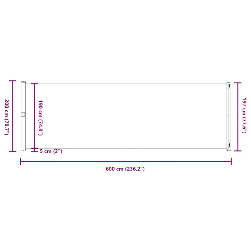 vidaXL Patio Retractable Side Awning 200x600 cm Black