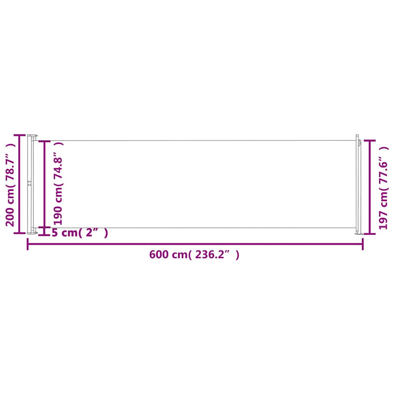 vidaXL Patio Retractable Side Awning 200x600 cm Cream