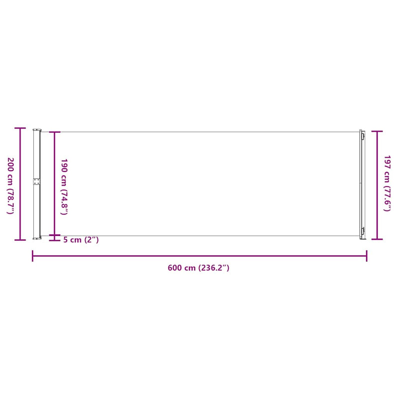 vidaXL Patio Retractable Side Awning 200x600 cm Cream
