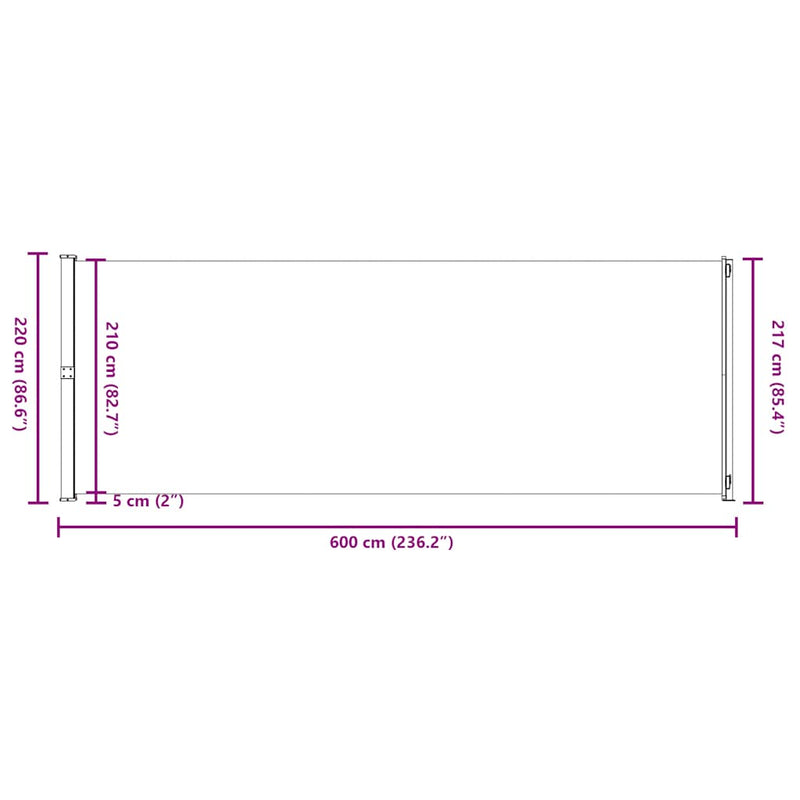 vidaXL Patio Retractable Side Awning 220x600 cm Black