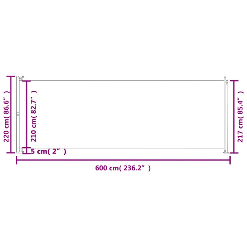 vidaXL Patio Retractable Side Awning 220x600 cm Cream