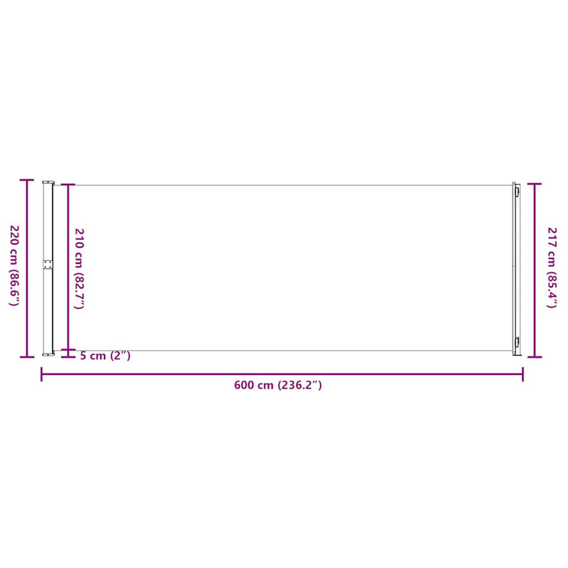 vidaXL Patio Retractable Side Awning 220x600 cm Grey