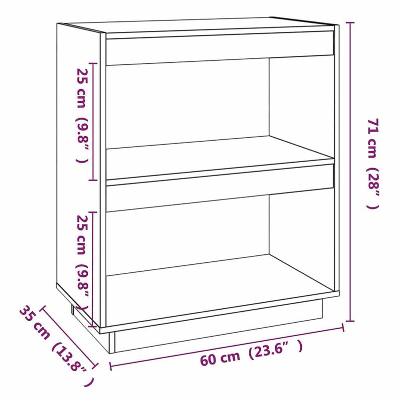 vidaXL Book Cabinet Grey 60x35x71 cm Solid Wood Pine