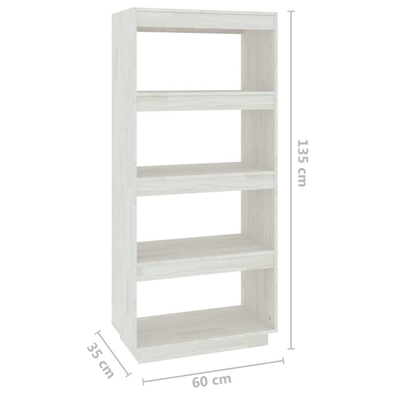 vidaXL Book Cabinet/Room Divider White 60x35x135 cm Solid Pinewood