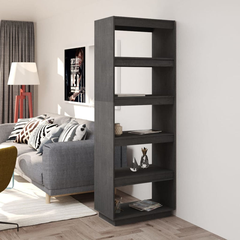 vidaXL Book Cabinet/Room Divider Grey 60x35x167 cm Solid Pinewood