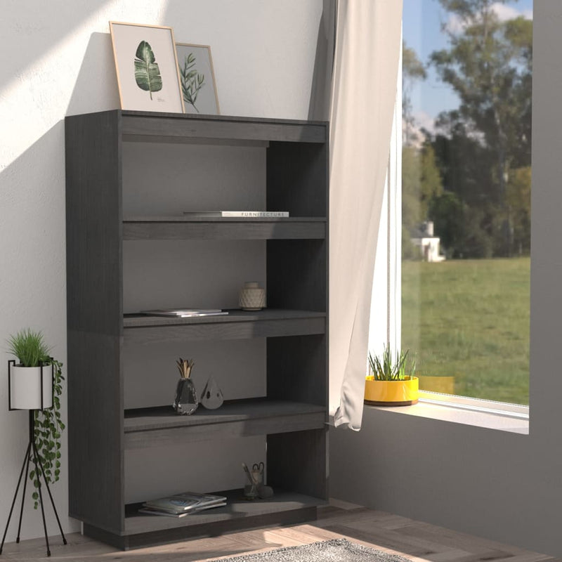 vidaXL Book Cabinet/Room Divider Grey 80x35x135 cm Solid Pinewood