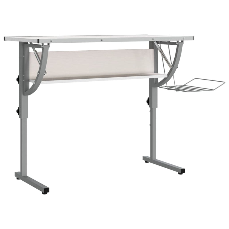 vidaXL Craft Desk White and Grey 110x53x(58-87) cm Engineered Wood and Steel
