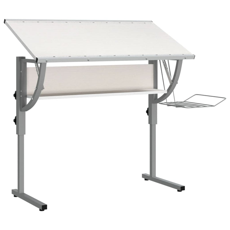 vidaXL Craft Desk White and Grey 110x53x(58-87) cm Engineered Wood and Steel
