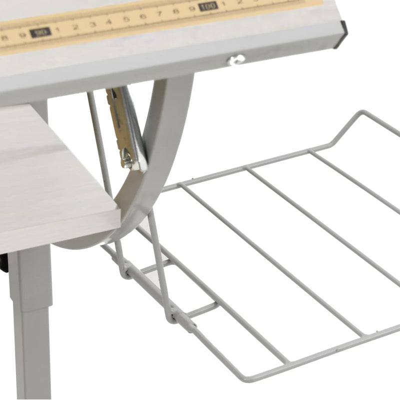 vidaXL Craft Desk White and Grey 110x53x(58-87) cm Engineered Wood and Steel