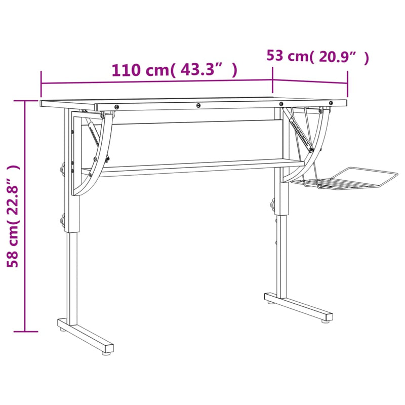 vidaXL Craft Desk White and Grey 110x53x(58-87) cm Engineered Wood and Steel