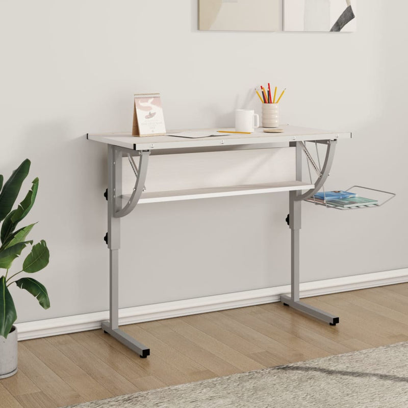 vidaXL Craft Desk White and Grey 110x53x(58-87) cm Engineered Wood and Steel