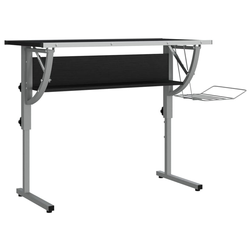 vidaXL Craft Desk Black and Grey 110x53x(58-87) cm Engineered Wood and Steel