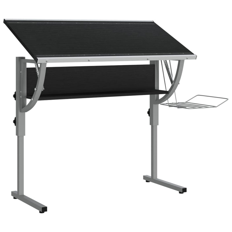 vidaXL Craft Desk Black and Grey 110x53x(58-87) cm Engineered Wood and Steel