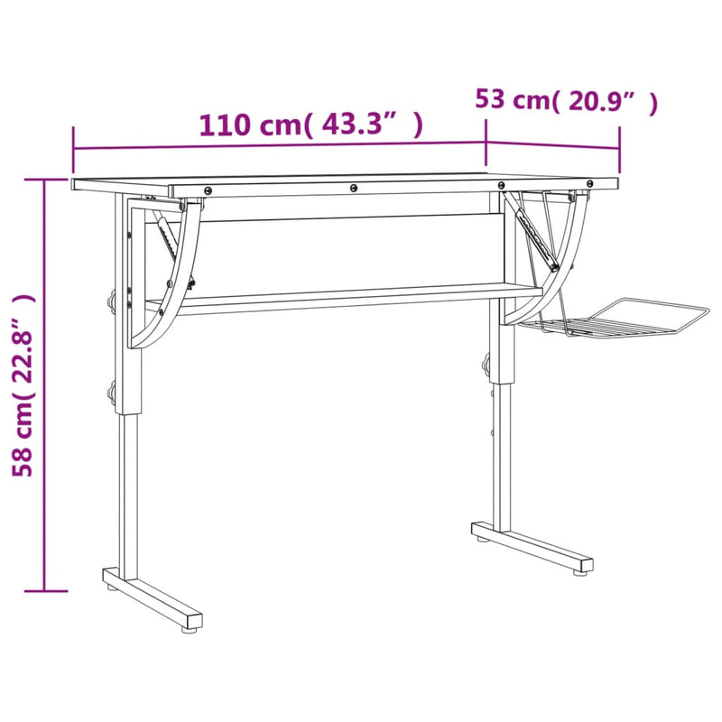 vidaXL Craft Desk Black and Grey 110x53x(58-87) cm Engineered Wood and Steel