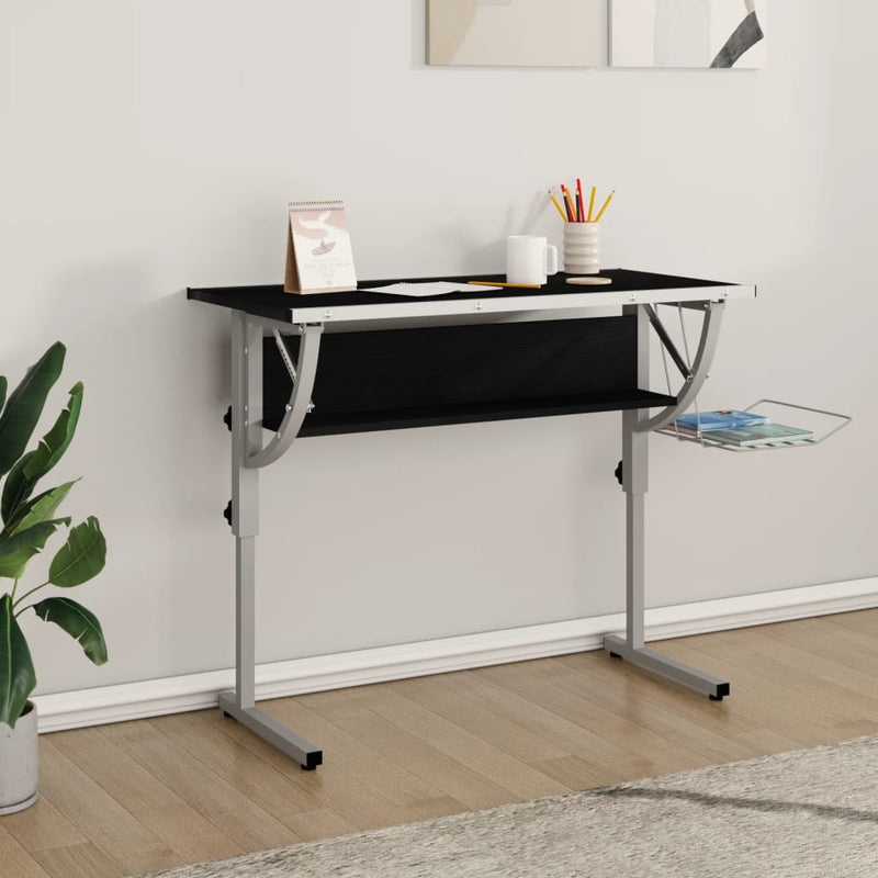 vidaXL Craft Desk Black and Grey 110x53x(58-87) cm Engineered Wood and Steel