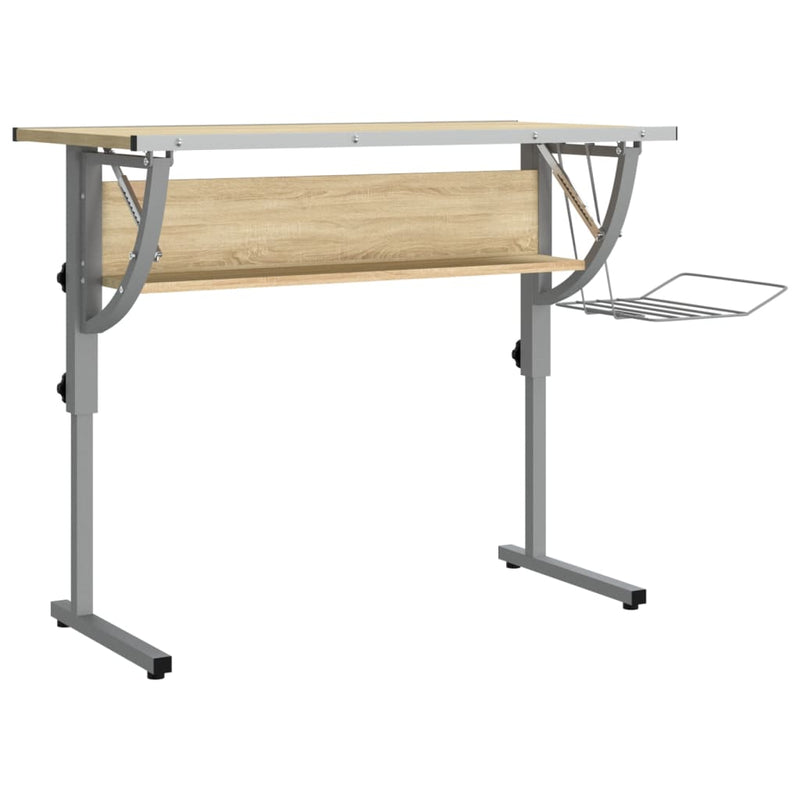 vidaXL Craft Desk Sonoma Oak and Grey 110x53x(58-87)cm Engineered Wood and Steel