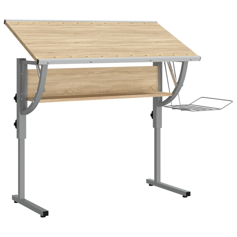 vidaXL Craft Desk Sonoma Oak and Grey 110x53x(58-87)cm Engineered Wood and Steel