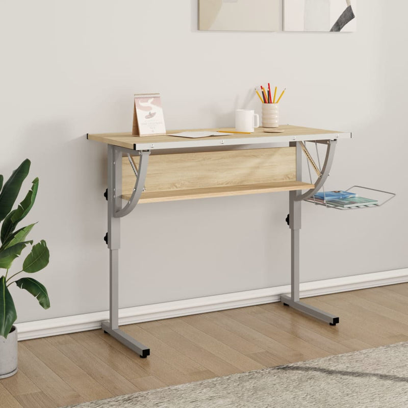 vidaXL Craft Desk Sonoma Oak and Grey 110x53x(58-87)cm Engineered Wood and Steel