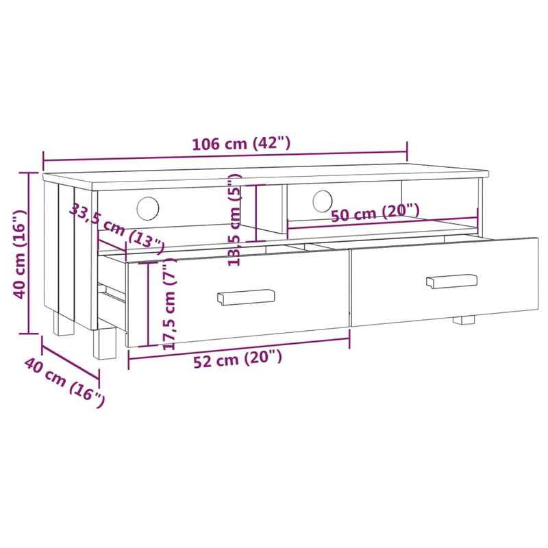vidaXL TV Cabinet "HAMAR" Dark Grey 106x40x40 cm Solid Wood Pine