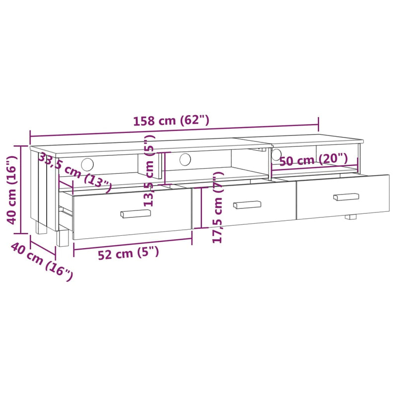 vidaXL TV Cabinet "HAMAR" Honey Brown 158x40x40 cm Solid Wood Pine