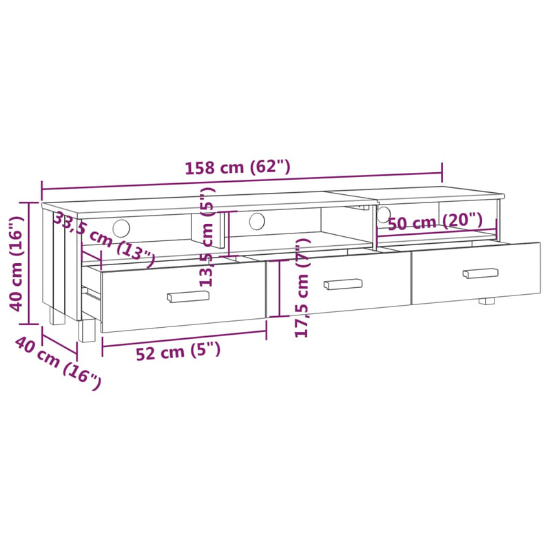 vidaXL TV Cabinet "HAMAR" White 158x40x40 cm Solid Wood Pine
