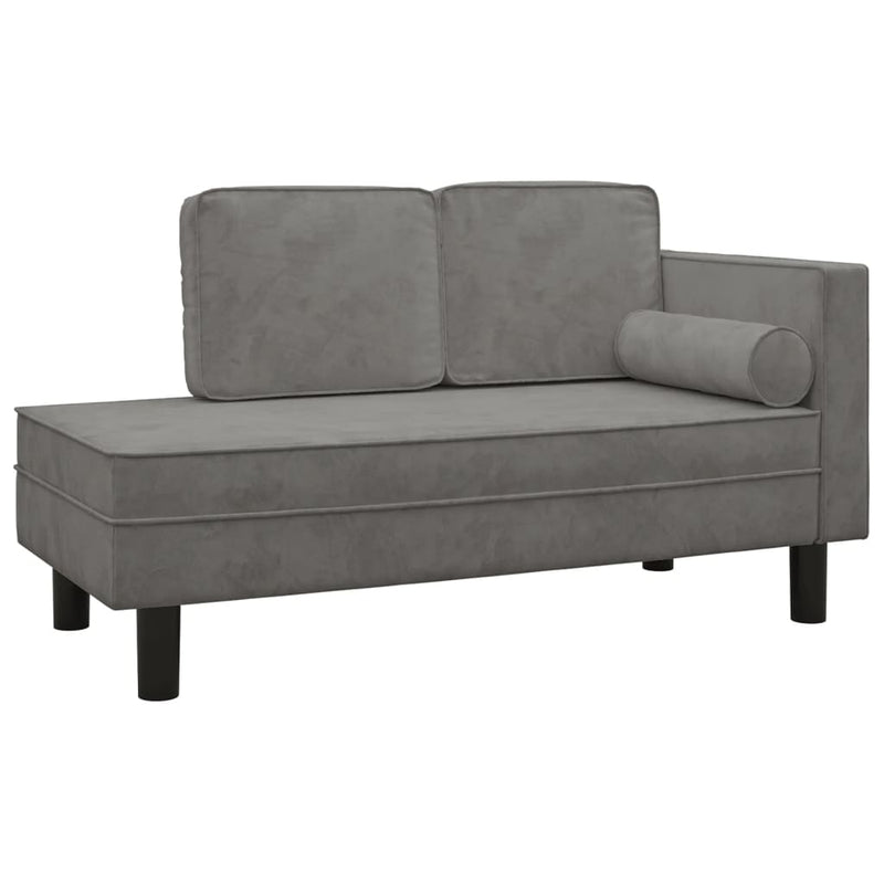 Chaise Lounge with Cushions and Bolster Light Grey Velvet