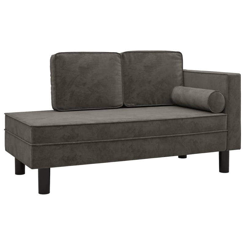 Chaise Lounge with Cushions and Bolster Dark Grey Velvet