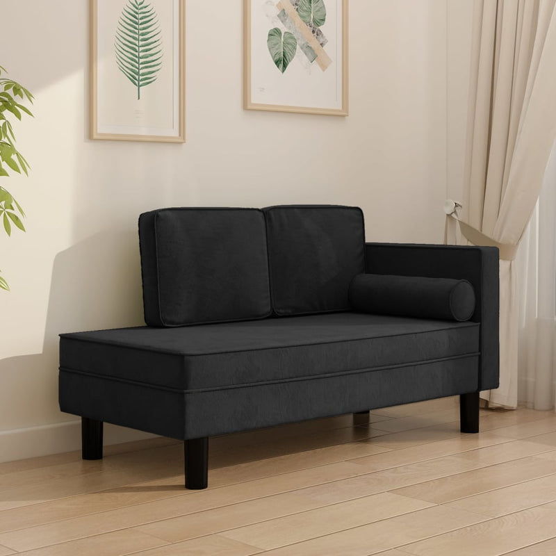 Chaise Lounge with Cushions and Bolster Black Velvet