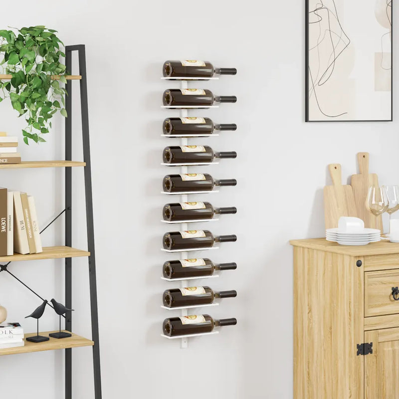 Wall-mounted Wine Rack for 10 Bottles White Metal