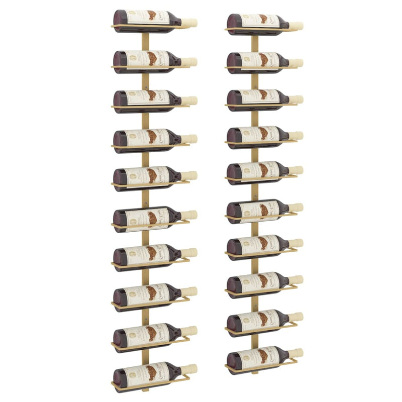 Wall-mounted Wine Rack for 10 Bottles 2 pcs Gold Metal