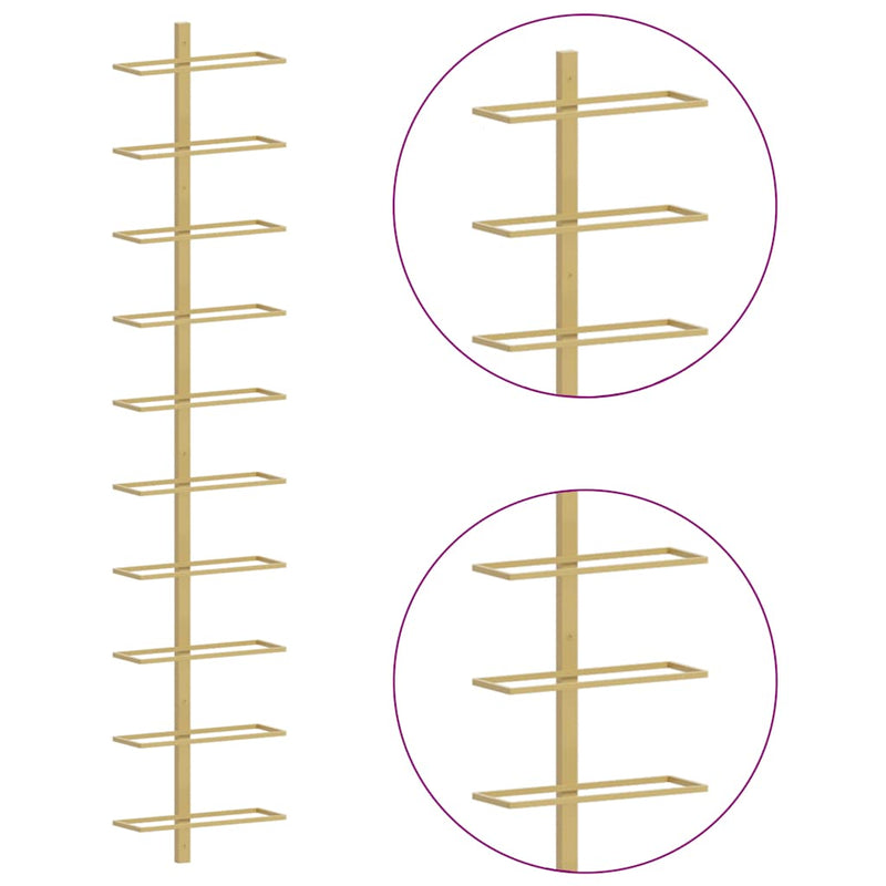 vidaXL Wall-mounted Wine Rack for 10 Bottles 2 pcs Gold Metal