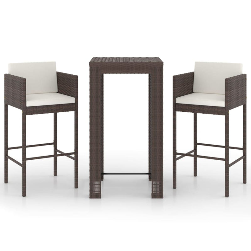 vidaXL 3 Piece Garden Bar Set with Cushions Poly Rattan Brown