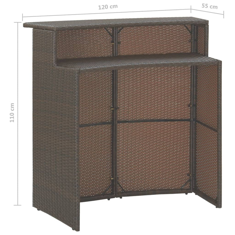 vidaXL 3 Piece Garden Bar Set with Cushions Poly Rattan Brown
