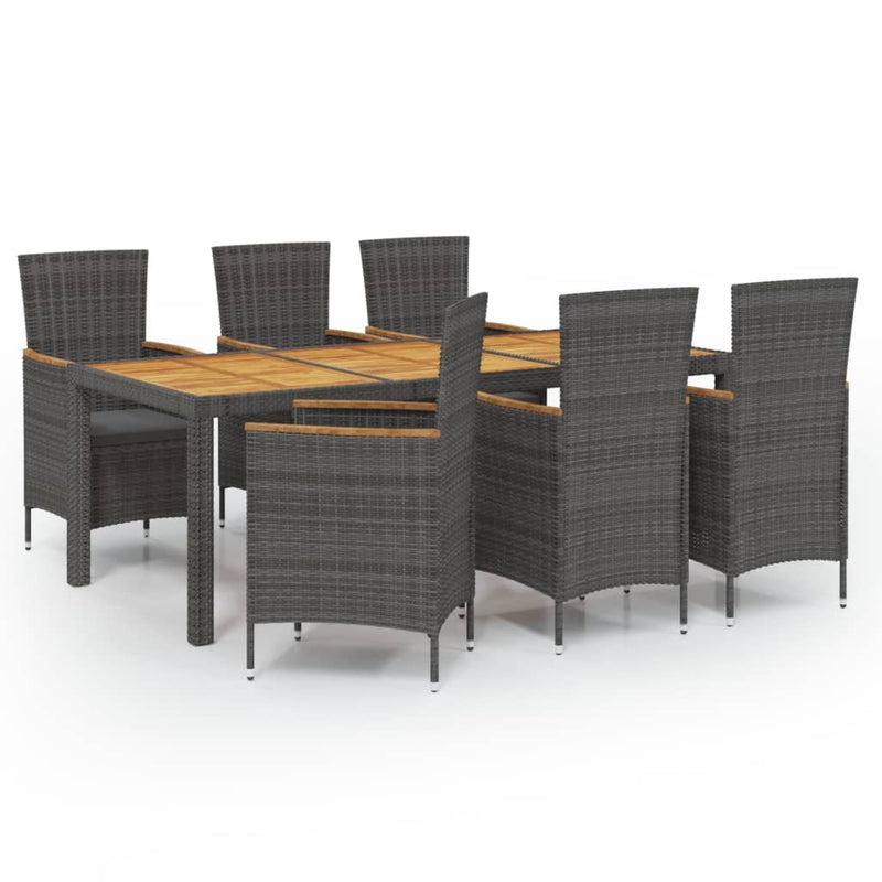 vidaXL 7 Piece Outdoor Dining Set with Cushions Poly Rattan Grey