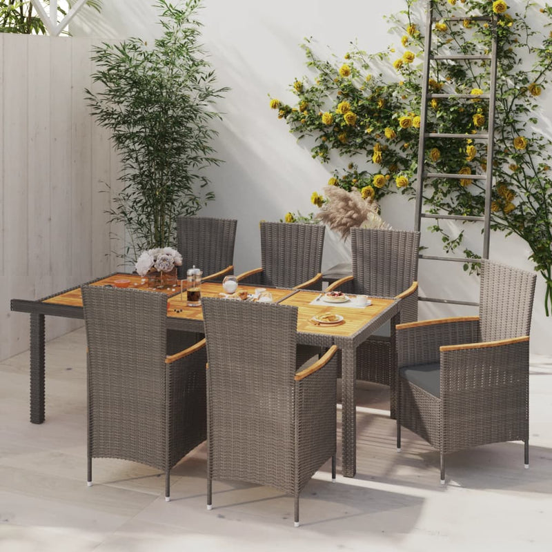 vidaXL 7 Piece Outdoor Dining Set with Cushions Poly Rattan Grey