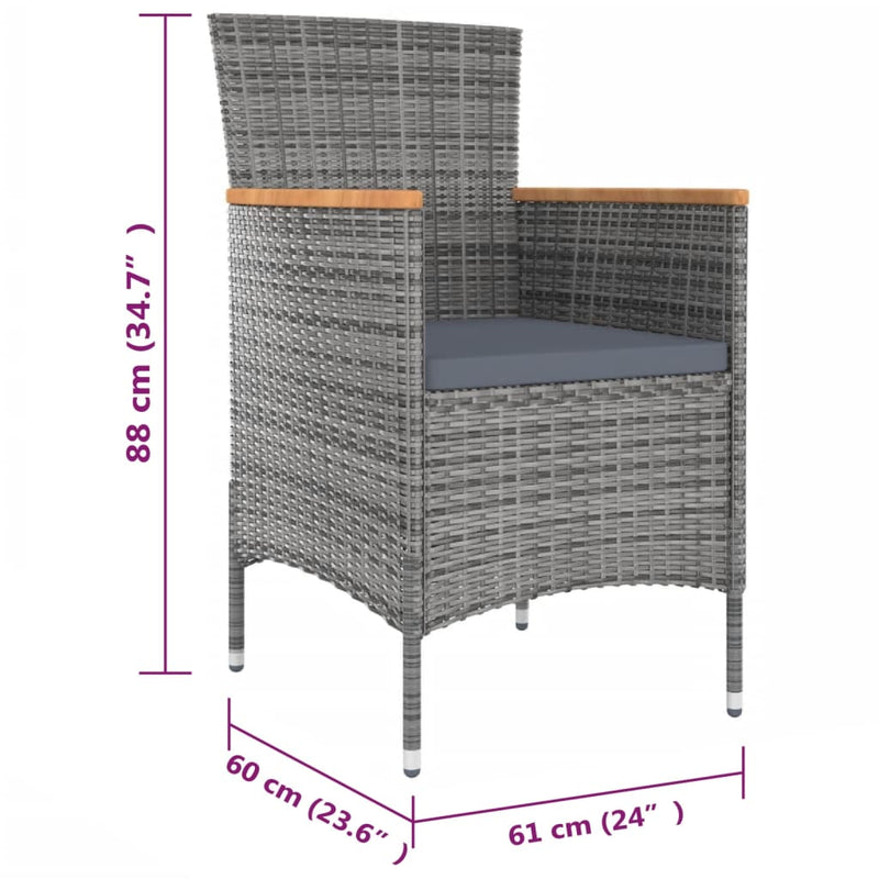 vidaXL 11 Piece Outdoor Dining Set with Cushions Poly Rattan Black and Grey