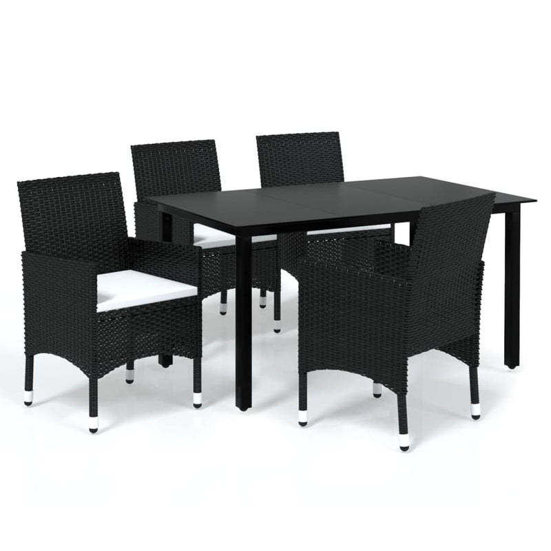 vidaXL 5 Piece Garden Dining Set with Cushions Poly Rattan Black