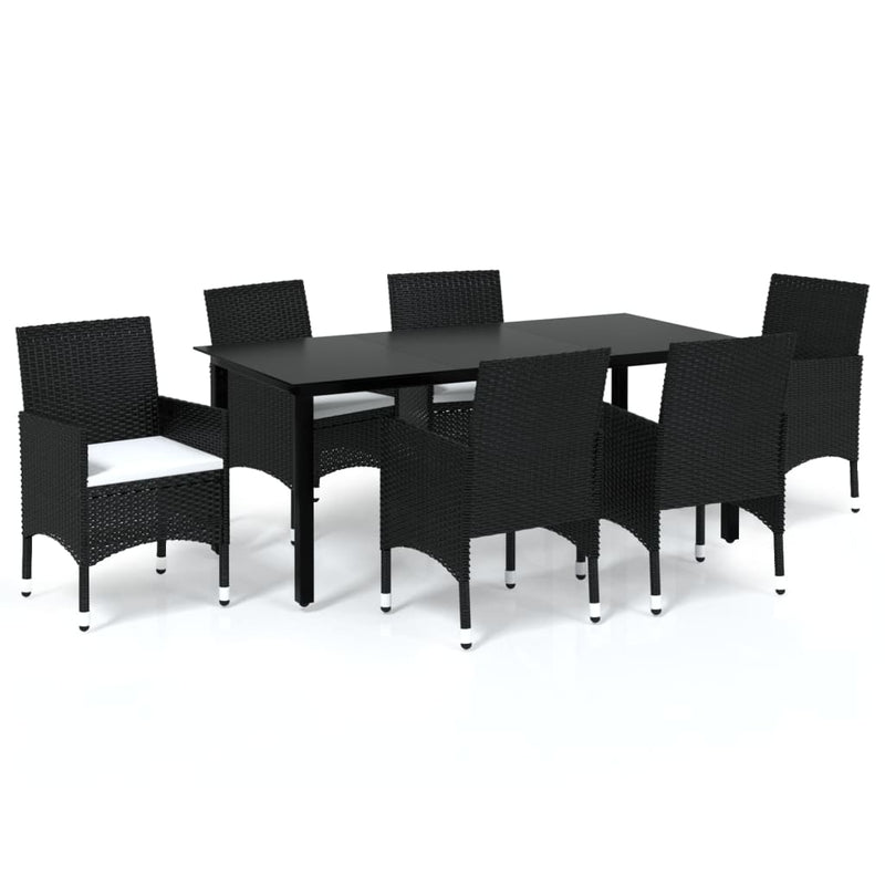 vidaXL 7 Piece Garden Dining Set with Cushions Poly Rattan Black