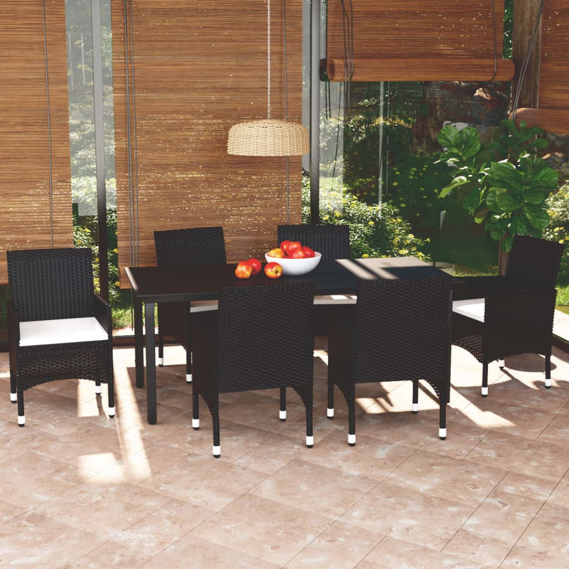 vidaXL 7 Piece Garden Dining Set with Cushions Poly Rattan Black