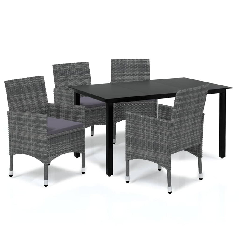 vidaXL 5 Piece Garden Dining Set with Cushions Poly Rattan Grey