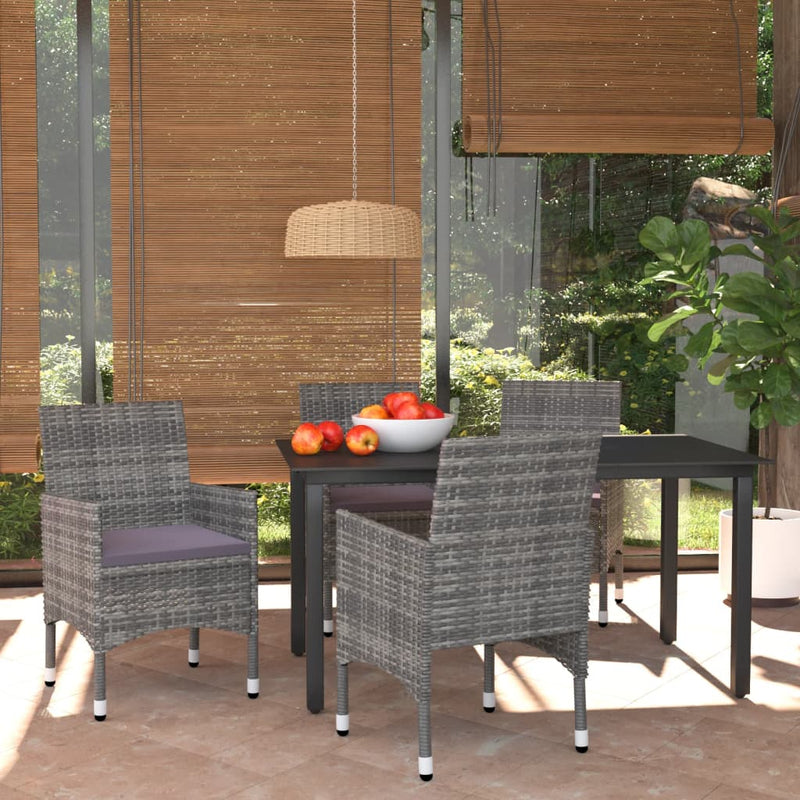 vidaXL 5 Piece Garden Dining Set with Cushions Poly Rattan Grey