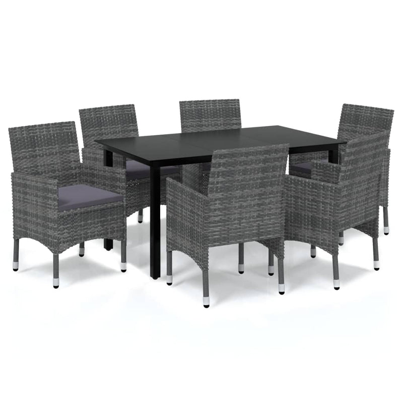 vidaXL 7 Piece Garden Dining Set with Cushions Poly Rattan Grey