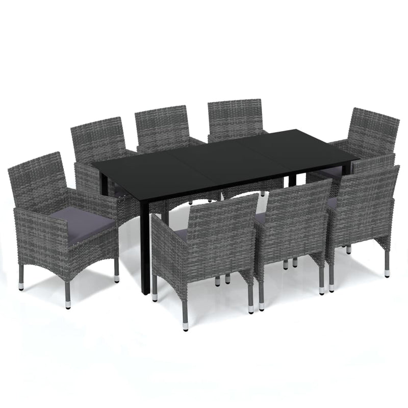 vidaXL 9 Piece Garden Dining Set with Cushions Poly Rattan Grey