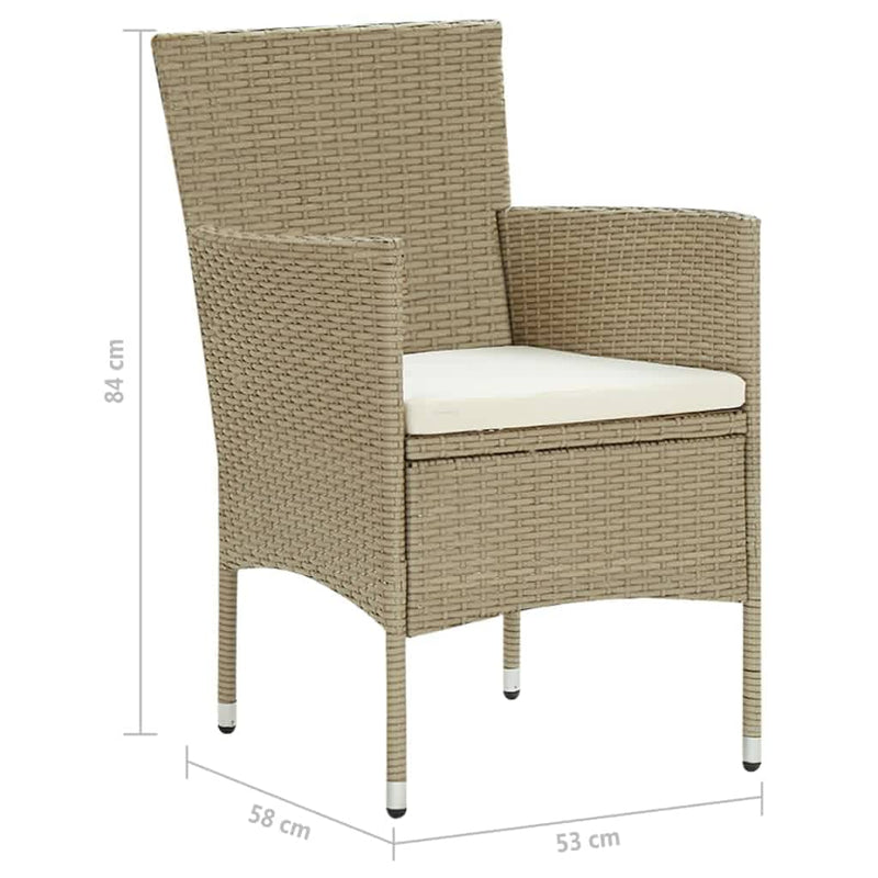 vidaXL 5 Piece Garden Dining Set with Cushions Poly Rattan Beige