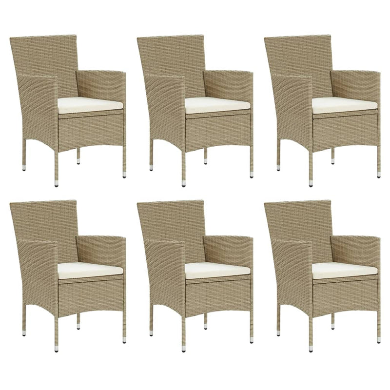 vidaXL 7 Piece Garden Dining Set with Cushions Poly Rattan Beige
