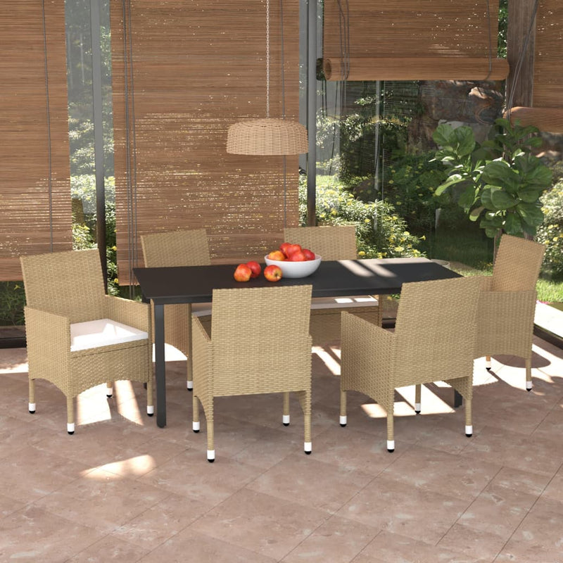 vidaXL 7 Piece Garden Dining Set with Cushions Poly Rattan Beige