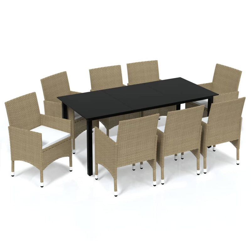 vidaXL 9 Piece Garden Dining Set with Cushions Poly Rattan Beige