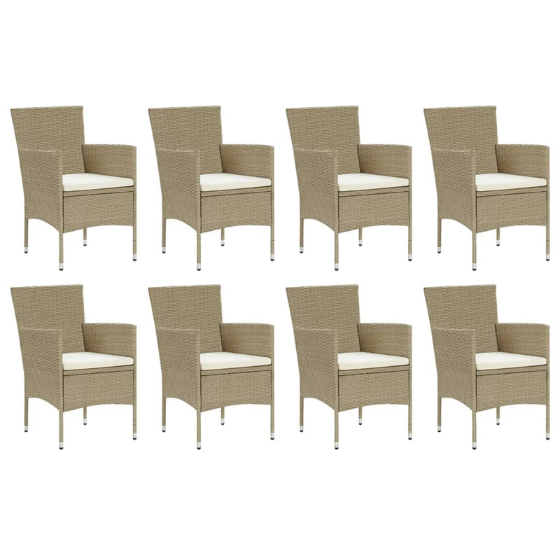 vidaXL 9 Piece Garden Dining Set with Cushions Poly Rattan Beige