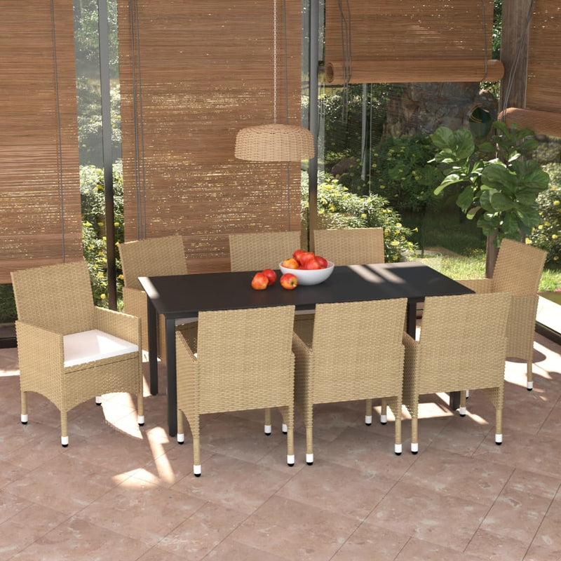 vidaXL 9 Piece Garden Dining Set with Cushions Poly Rattan Beige